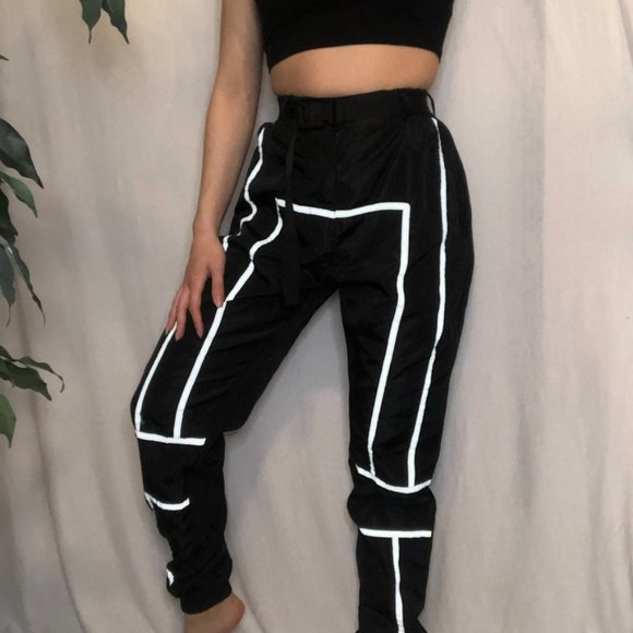 Black Reflective Streetwear Joggers - Picture 3 of 8
